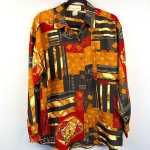 Vintage Susan Marsh Silk Button Down Shirt Wearable Art Size‎ M